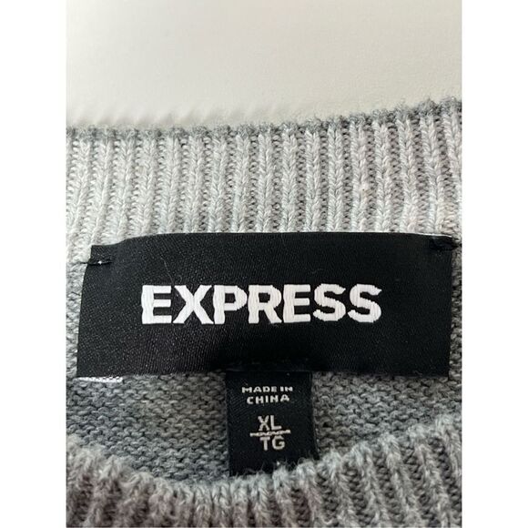 Express Gray Cotton Crewneck Sweater Long Sleeve Stripes Sleeve Size XL - Picture 4 of 5